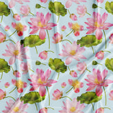 Ice blue Lotus Pichwai Printed Fabric For Boutique